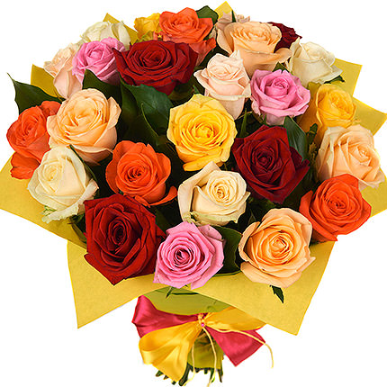 Разноцветные розы в упаковке