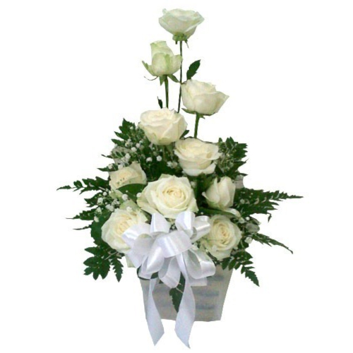 Белые розы в кашпо доставим по адресу