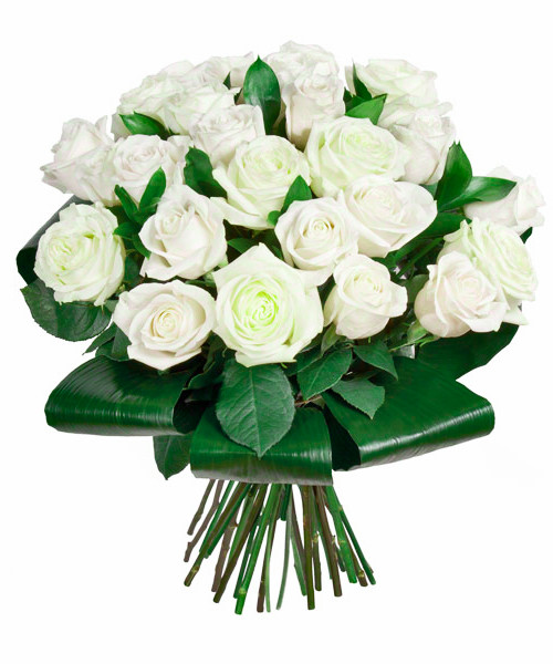 Белые розы с аспидистрой